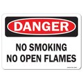 Signmission OSHA Danger Decal, No Smoking No Open Flames, 5in X 3.5in Decal, 3.5" W, 5" L, Landscape OS-DS-D-35-L-19447